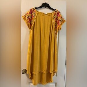 Umgee Mustard High Low Dress with Floral Embroidery